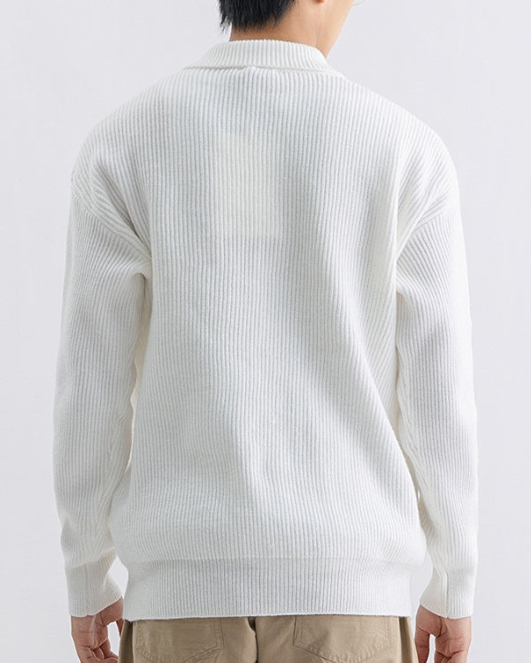Cardigan boutonné en maille côtelée blanc, vue de dos