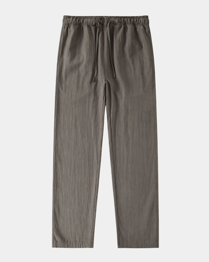 Pantalon gris olive à cordon de serrage et taille élastiquée, photo produit à plat