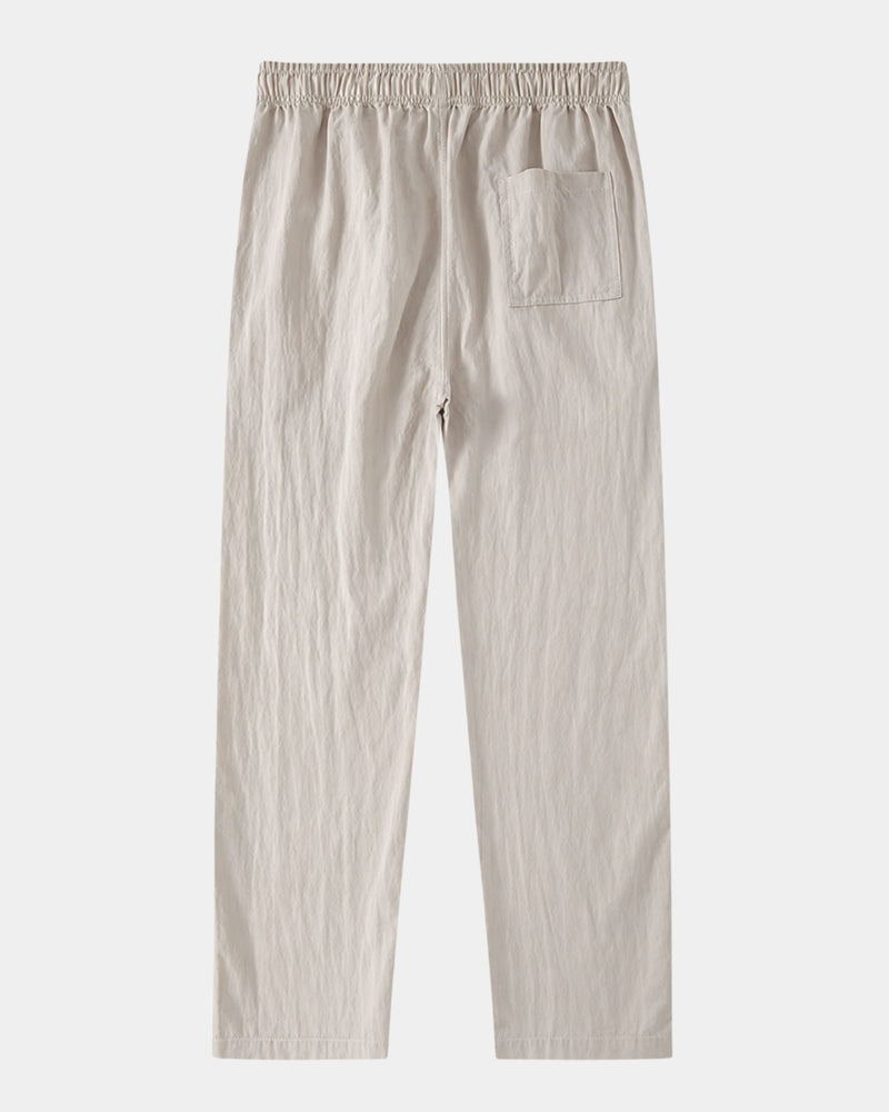 Pantalon crème à cordon de serrage, photo produit à plat de dos
