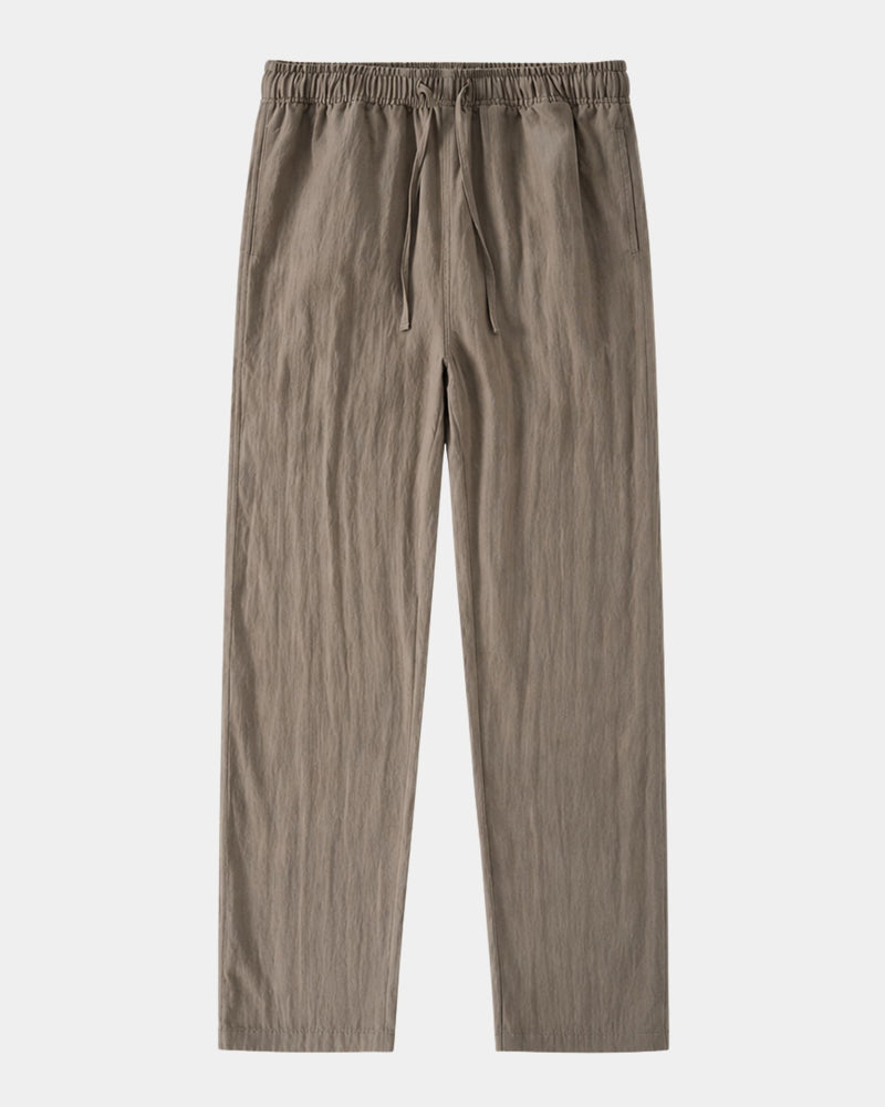 Pantalon kaki à cordon de serrage et taille élastiquée, photo produit à plat