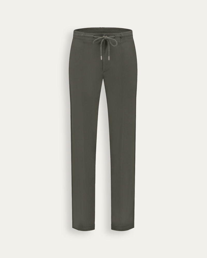 Pantalon à cordon de serrage vert olive, photo produit sur fond craie