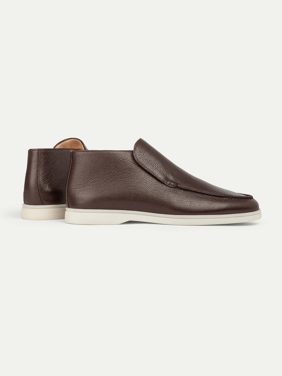 Pair of chocolate brown ankle loafers, three-quarter front view